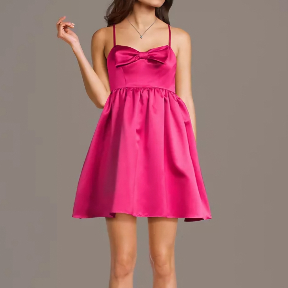 bow bodice satin a-line mini dress